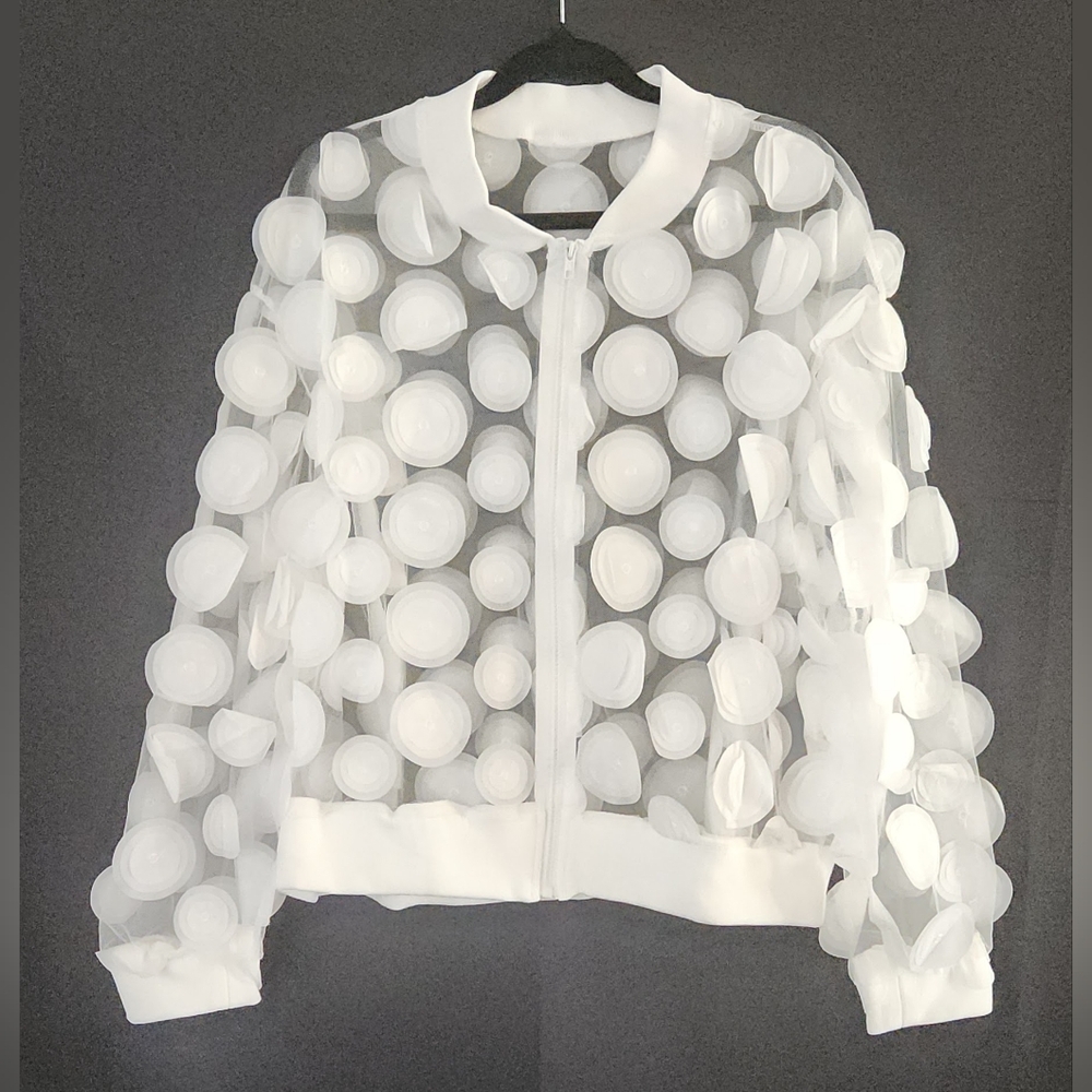3D Appliqué Sheer Jacket in White Size L/XXL - Picture 15 of 16